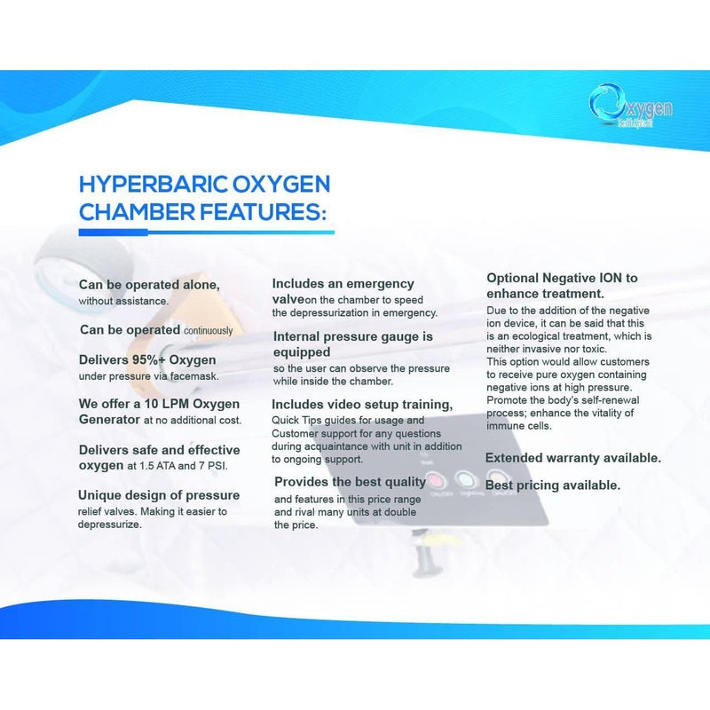 Oxygen Health Systems 40D Hyperbaric Oxygen Chamber Hard Shell 2.4 ATA