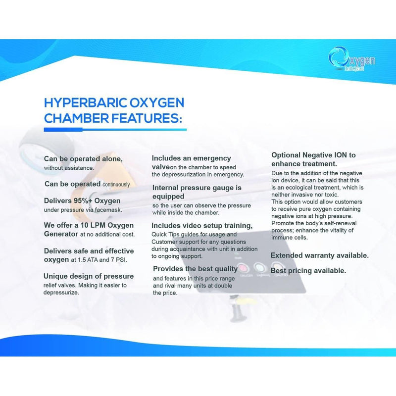 Oxygen Health Systems 36D Hyperbaric Oxygen Chamber Hard Shell 2 ATA
