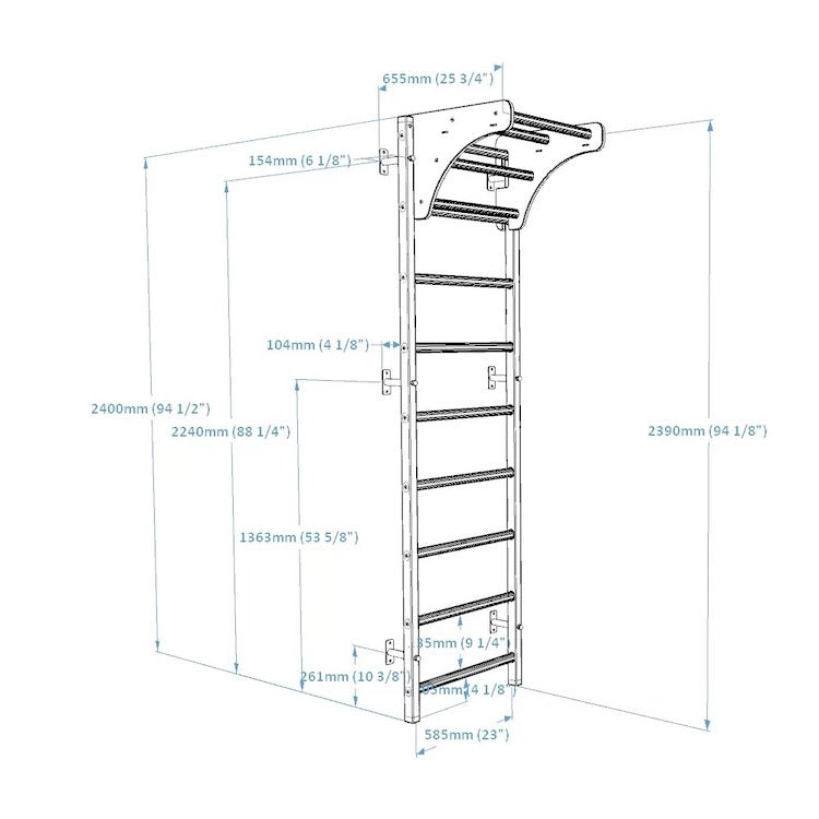 BenchK - Series 7 711 Wall Bars With Wooden Pull Up Bar