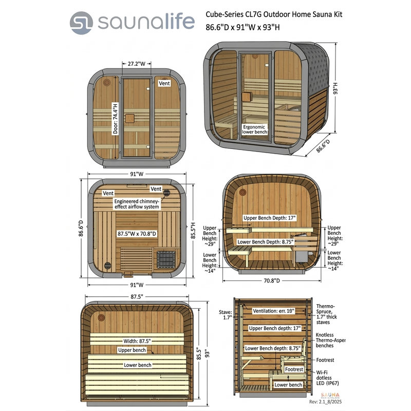 SaunaLife CL7G Cube-Series Outdoor Home Sauna Kit