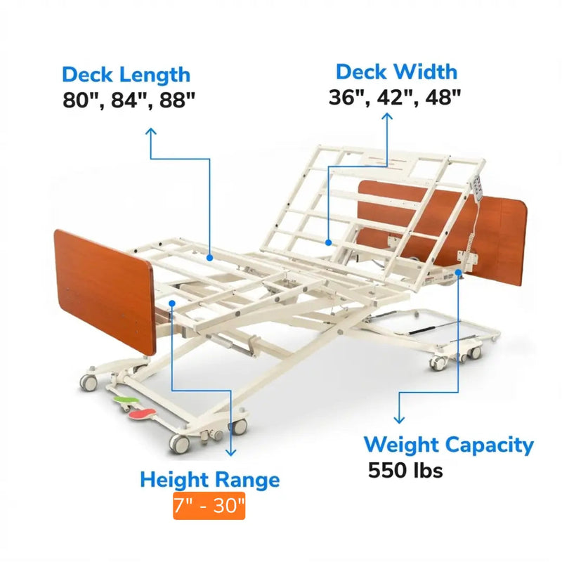 Emerald Supply Oasis Expandable Hi-Low Full Electric Hospital Bed 550lbs Capacity