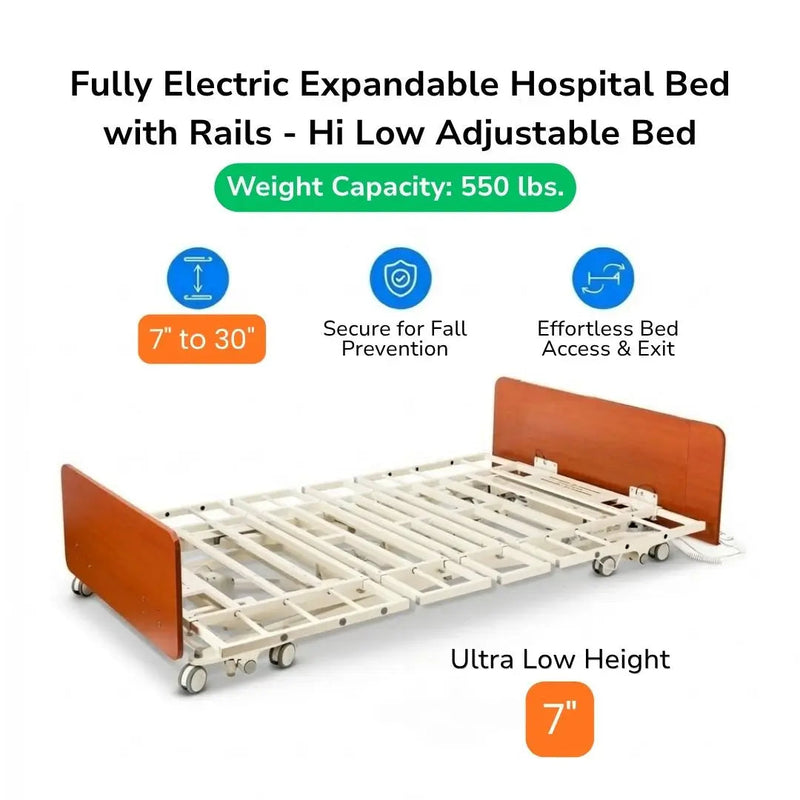Emerald Supply Oasis Expandable Hi-Low Full Electric Hospital Bed 550lbs Capacity