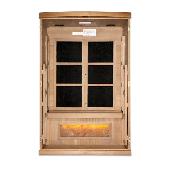 Golden Designs 2-Person Full Spectrum PureTech™ Near Zero EMF FAR Infrared Sauna with Himalayan Salt Bar (Canadian Hemlock)
