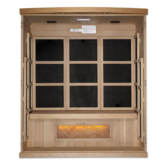 Golden Designs 3-Person Full Spectrum PureTech™ Near Zero EMF FAR Infrared Sauna with Himalayan Salt Bar (Canadian Hemlock)