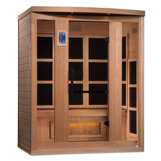 Golden Designs 3-Person Full Spectrum PureTech™ Near Zero EMF FAR Infrared Sauna with Himalayan Salt Bar (Canadian Hemlock)