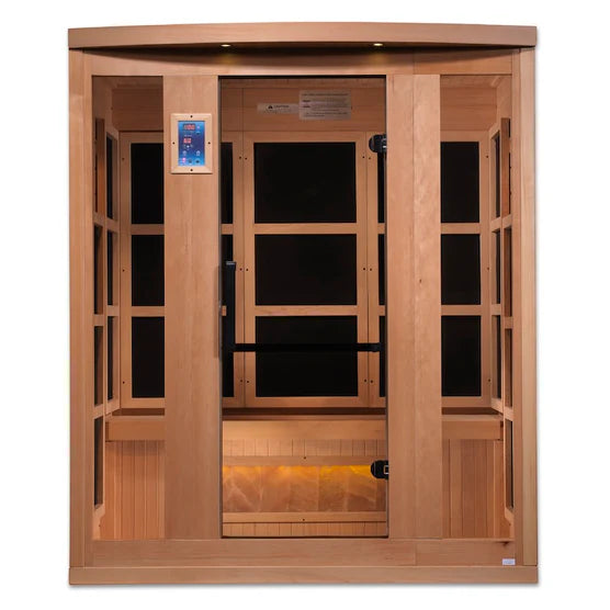 Golden Designs 3-Person Full Spectrum PureTech™ Near Zero EMF FAR Infrared Sauna with Himalayan Salt Bar (Canadian Hemlock)
