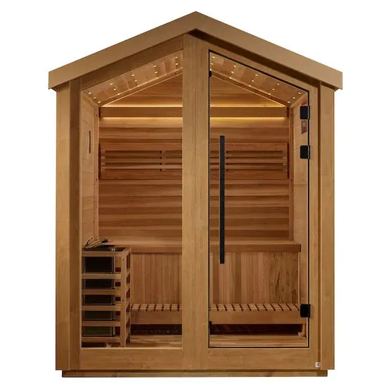Golden Designs Savonlinna 3 Person Outdoor Traditional Sauna - Canadian Red Cedar Interior by Golden Designs
