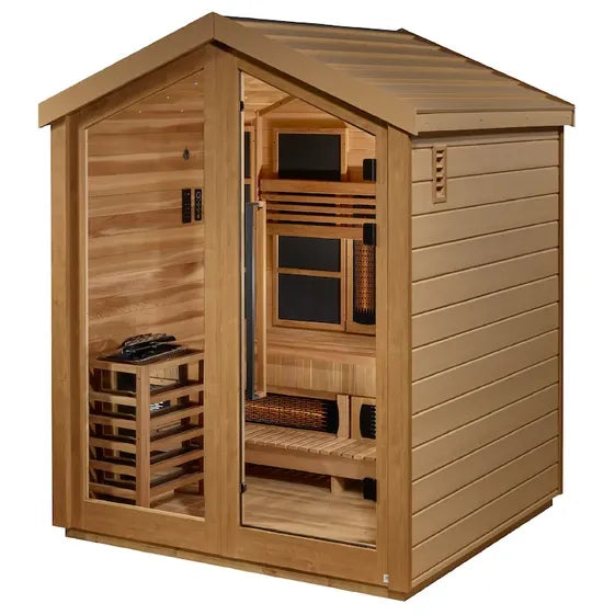 Golden Designs Loviisa 3 Person Hybrid (PureTech™ Full Spectrum IR or Traditional Stove) Outdoor Sauna - Canadian Red Cedar Interior