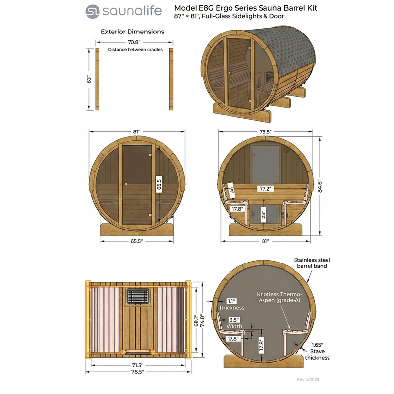 SaunaLife Model E8G Ergo Series Sauna Barrel Kit