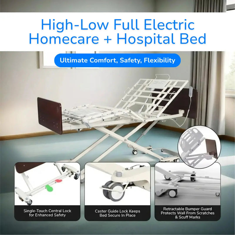 Emerald Supply Oasis Expandable Hi-Low Full Electric Hospital Bed 550lbs Capacity