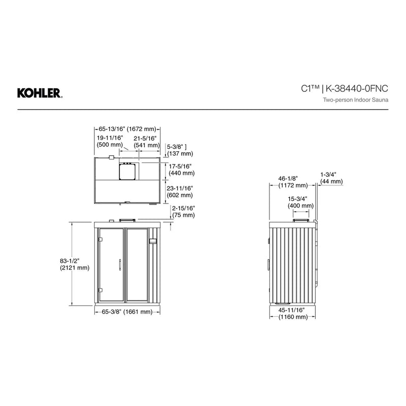 Kohler C1 Indoor Scandinavian Spruce Sauna Kit