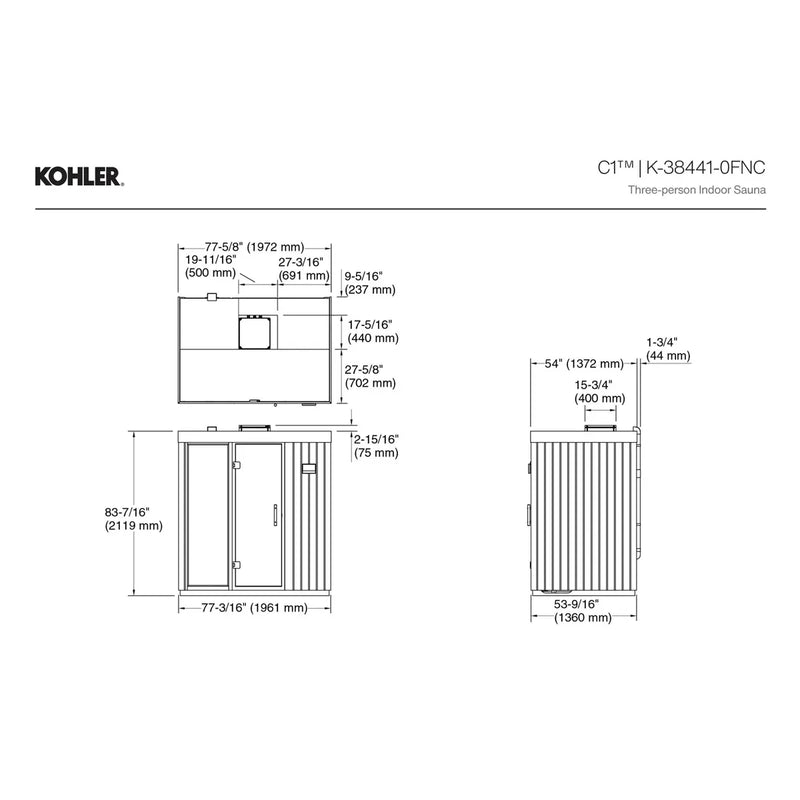 Kohler C1 Indoor Graphite Grey Sauna Kit