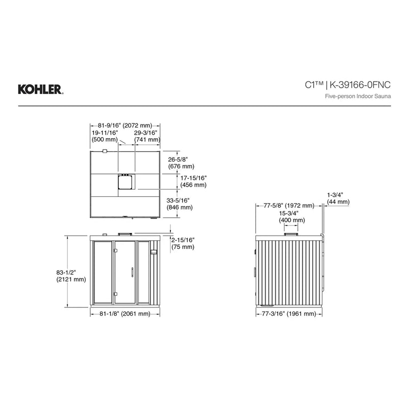 Kohler C1 Indoor Graphite Grey Sauna Kit