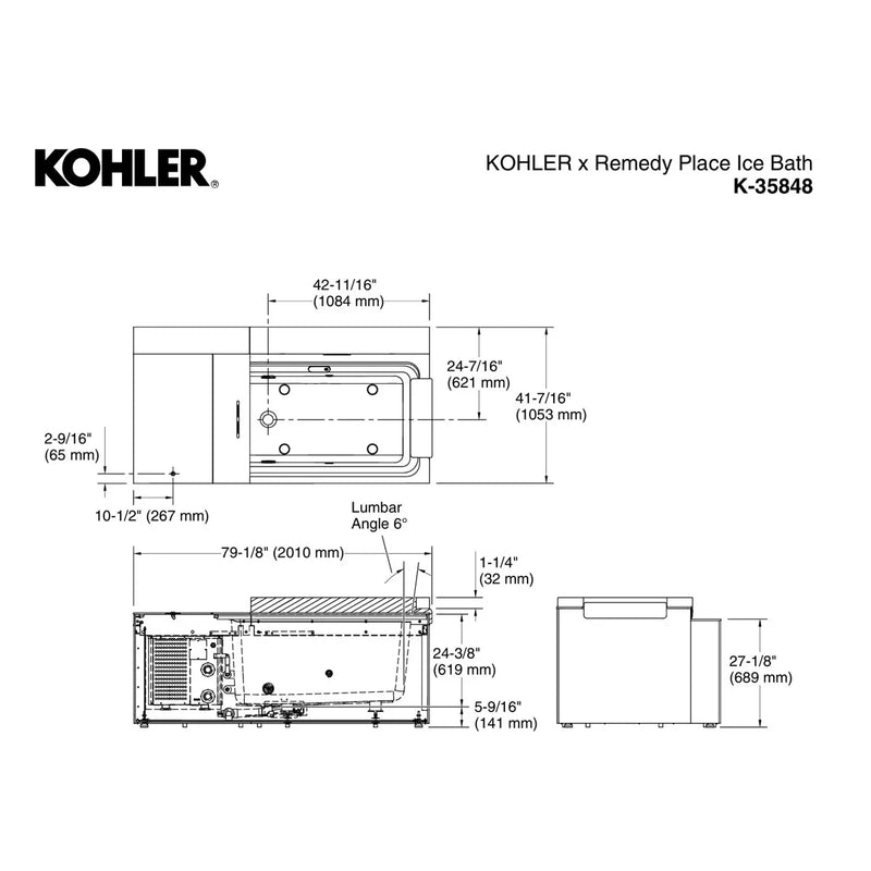 Kohler x Remedy Place Ice Bath dimensions diagram