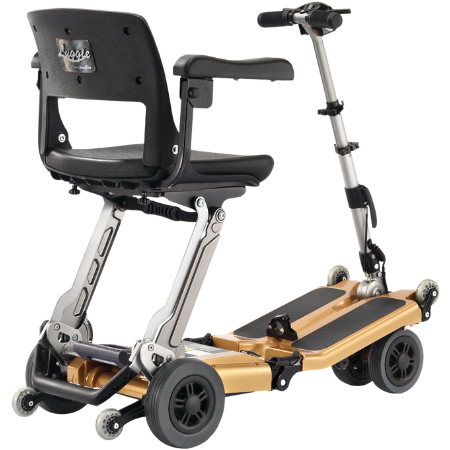 Folded FreeriderUSA Luggie Elite-Golden Chair for portability.