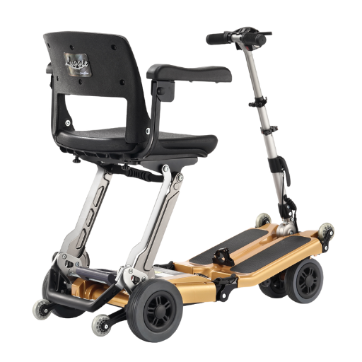 Folded FreeriderUSA Luggie Elite-Golden Chair for portability.