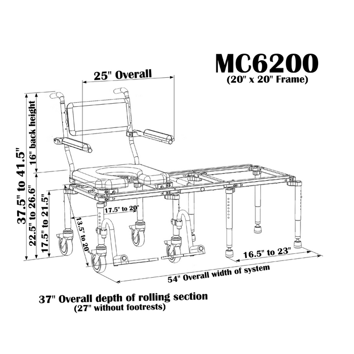 Nuprodx Multichair Tub Commode Slider System MC6000TILT