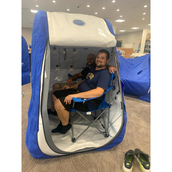 Kamp-Rite Portable 2-Person Double Folding Collapsible Chair for Hyperbaric Oxygen Vertical Chamber (XLT MC4400 & XLT MC4500) inside use.