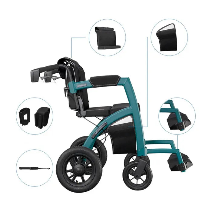 Rollz Motion Performance All-Terrain 2-In-1 Rollator Transport Chair