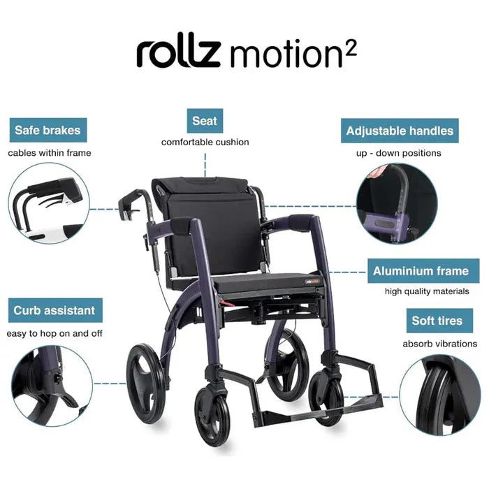 Rollz Motion 2-in-1 Rollator Walker and Wheelchair