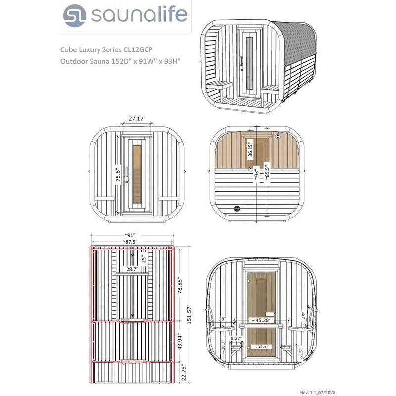 SaunaLife CL12GCP Cube-Series Outdoor Home Sauna Suite Kit