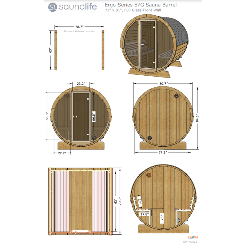 SaunaLife Model E7G Ergo Series Sauna Barrel Kit
