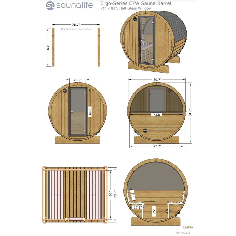 SaunaLife Model E7W Ergo Series Sauna Barrel Kit