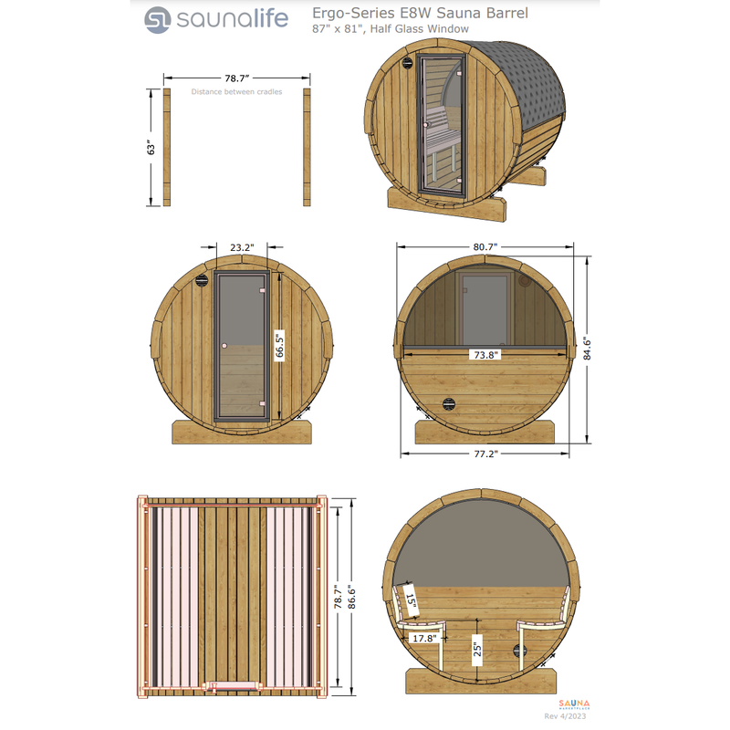 SaunaLife Model E8W Ergo Series Sauna Barrel Kit