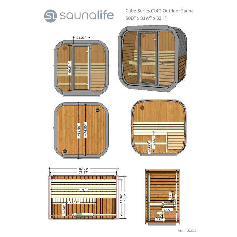 SaunaLife Model CL4G 3 Person Cube Series Outdoor Sauna Kit