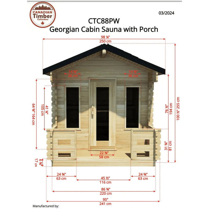 Dundalk Canadian Timber CT Georgian Cabin Sauna with Porch CTC88PW