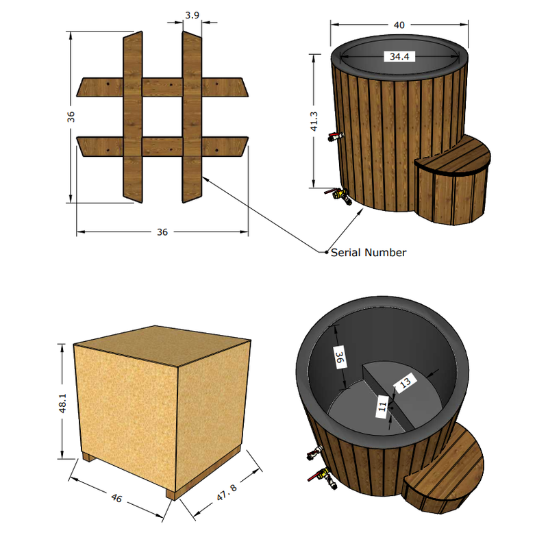 SaunaLife S1 immersion tub dimensions diagram
