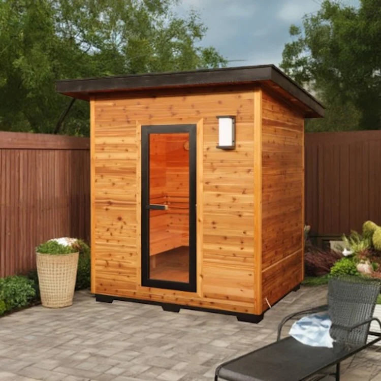 SunRay Denali 4-Person Contemporary Outdoor Sauna with Harvia Heater