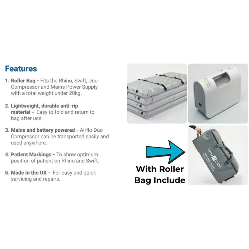 Mangar Rhino Patient Lift Cushion with Airflo Duo Compressor and Roller Bag
