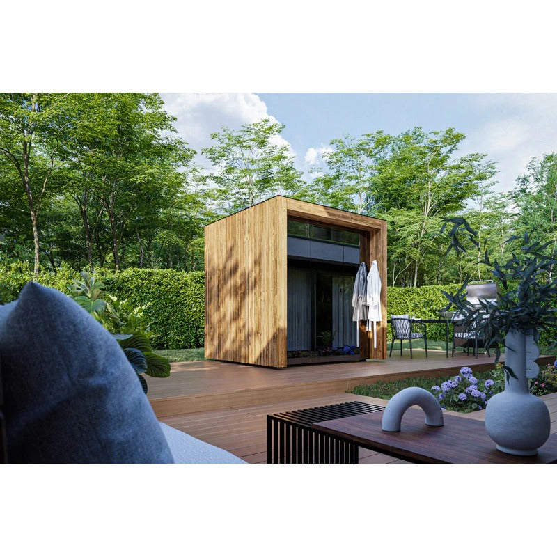 ThermaSol Fortis Sauna Cabin Fully Assembled Outdoor Sauna, Tinted Glass Front with Eave