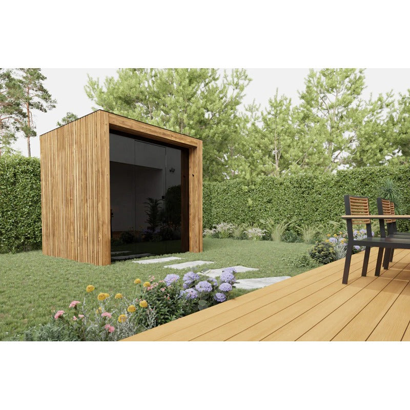 ThermaSol Fortis Sauna Cabin Fully Assembled Outdoor Sauna, Tinted Glass Front with Eave