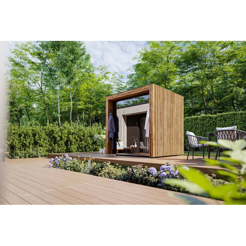 ThermaSol Fortis Sauna Cabin Fully Assembled Outdoor Sauna, Tinted Glass Front with Eave
