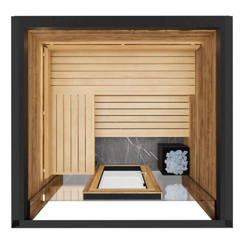 ThermaSol Fortis Sauna Cabin Fully Assembled Outdoor Sauna, Tinted Glass Front with Eave