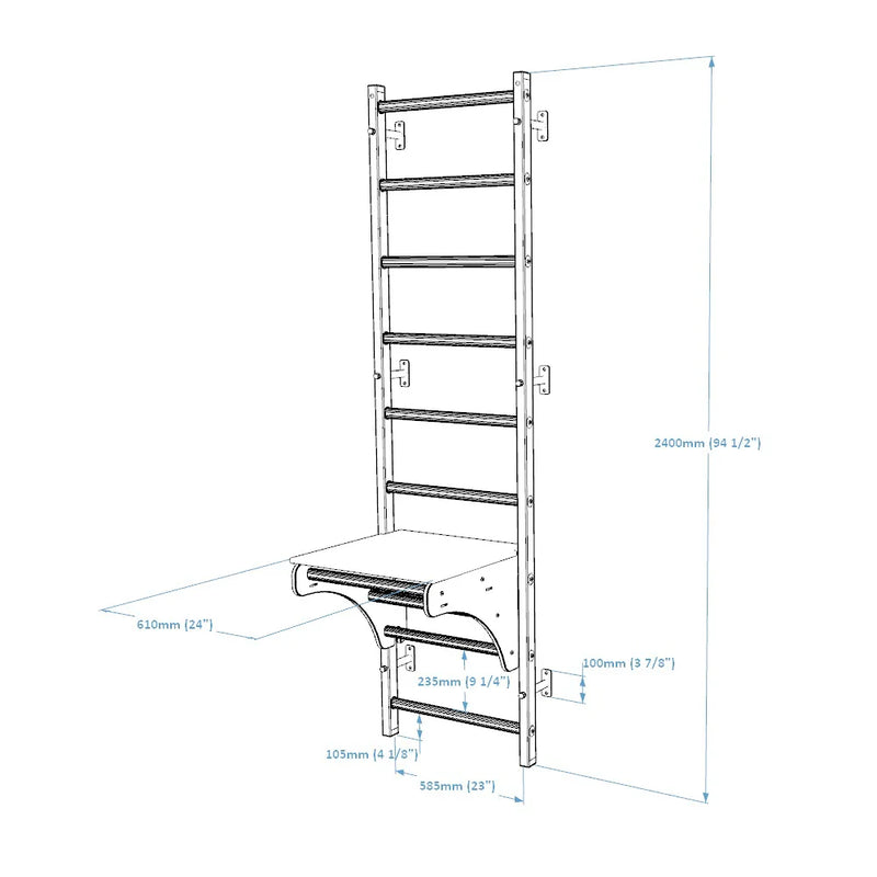 BenchK - Series 7 712 Wall Bars With Adjustable Pull-Up Bar & Bench top