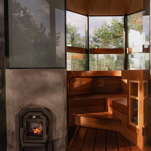 Cozy Heat SW Through-Wall Pkg Wood-Burning Sauna Stove Package, Up to 18kW
