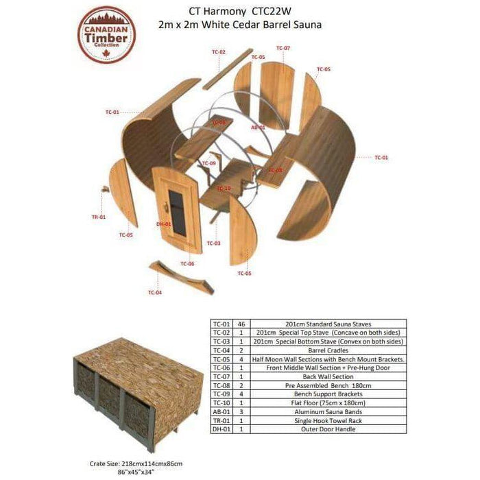 Dundalk Canadian Timber Harmony 4 Person White Cedar Sauna CTC22W