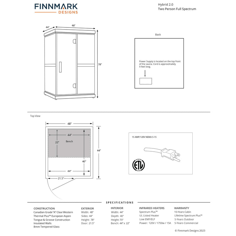 Finnmark FD-2 2-Person Full Spectrum Indoor Infrared Sauna