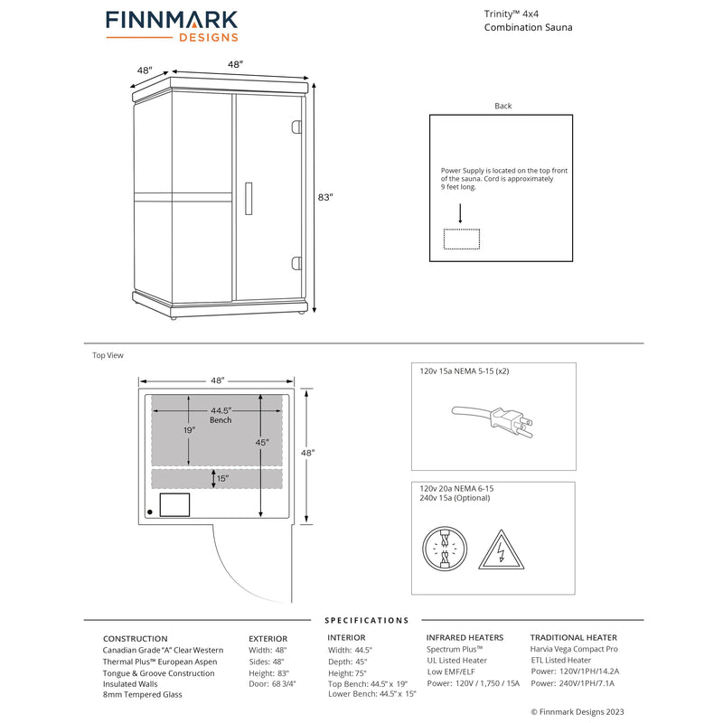 Finnmark FD-4 Trinity sauna dimensions diagram