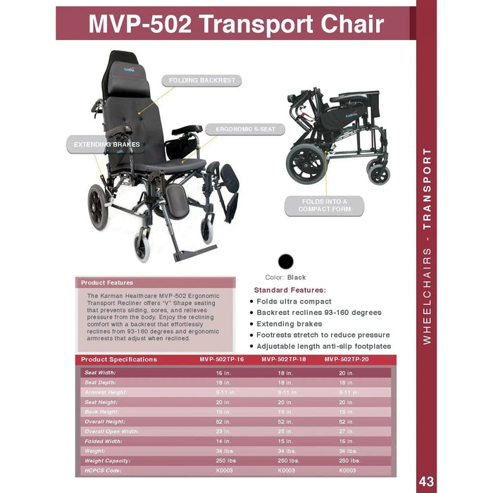 Karman MVP-502-TP Reclining Wheelchair Super Lightweight