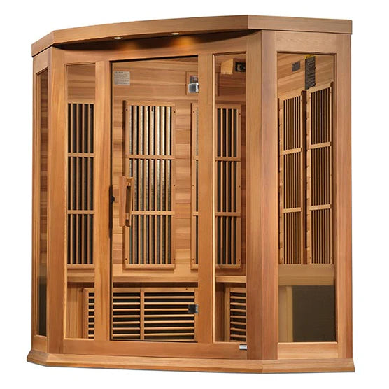 Maxxus 3 Person Corner Near Zero EMF FAR Infrared Sauna - Canadian Red Cedar