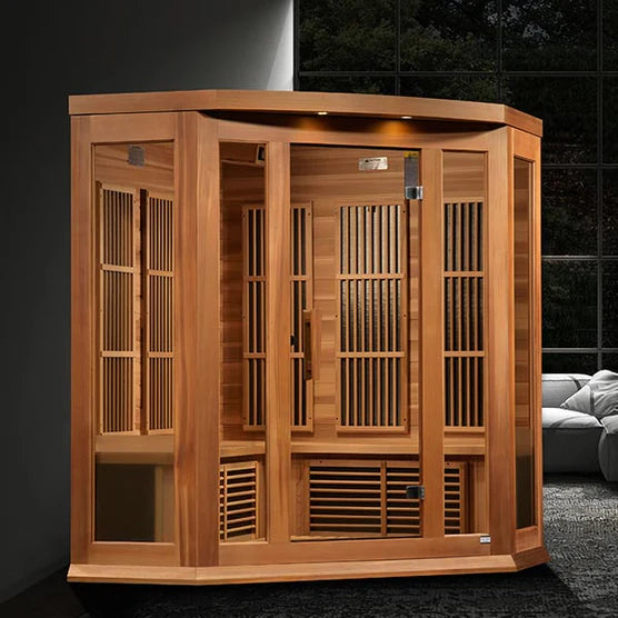 Maxxus 3 Person Corner Near Zero EMF FAR Infrared Sauna - Canadian Red Cedar