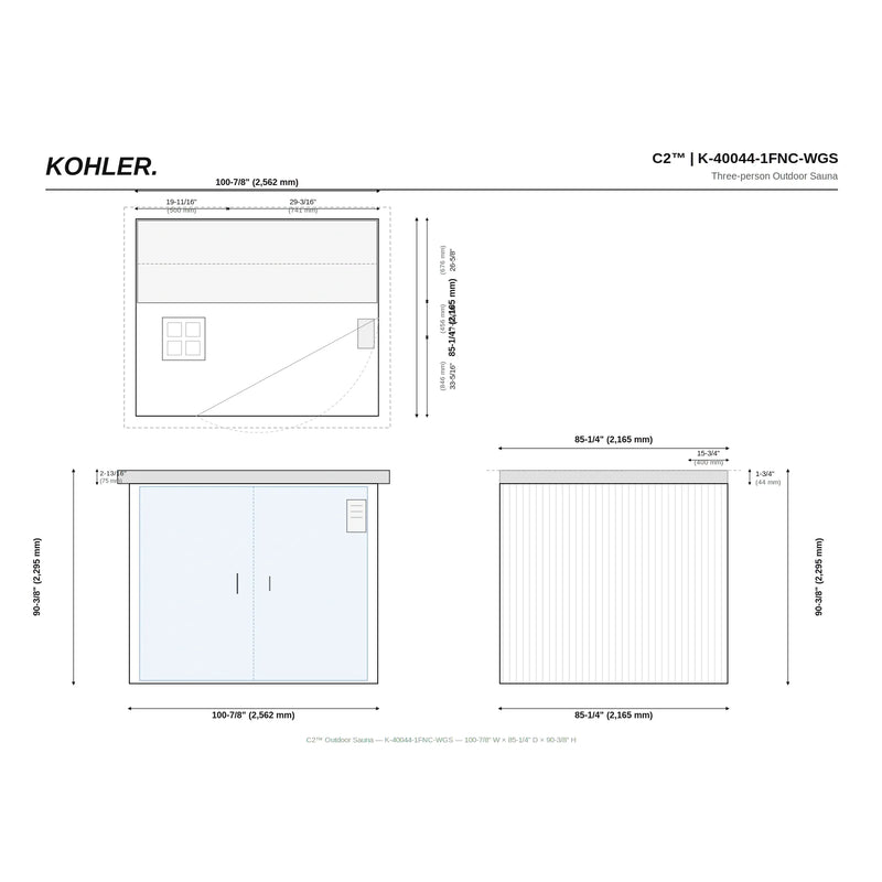 Kohler C2 Outdoor Weathered Grey Spruce Sauna Kit