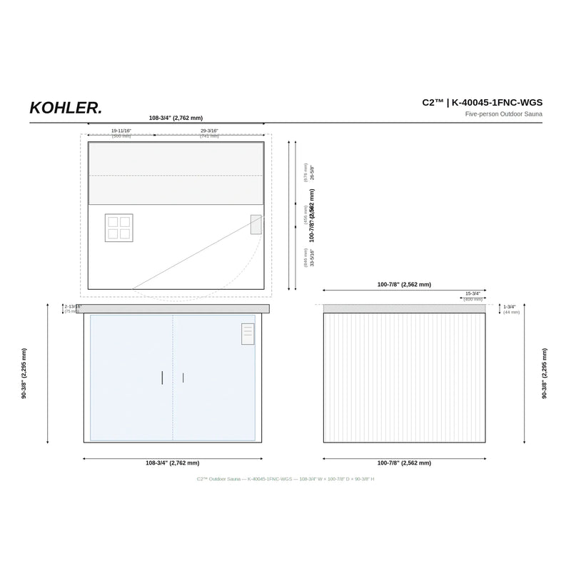 Kohler C2 Outdoor Weathered Grey Spruce Sauna Kit