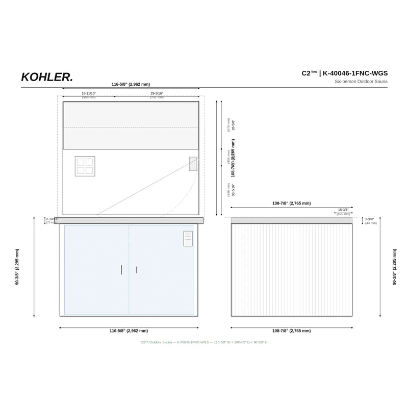 Kohler C2 Outdoor Weathered Grey Spruce Sauna Kit