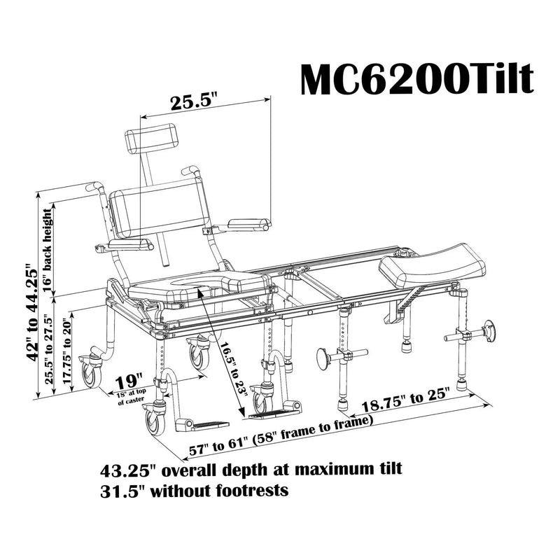 Nuprodx Multichair Commode Chair Tub Slider System MC6200TILT
