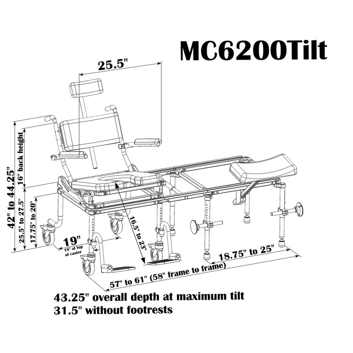 Nuprodx Multichair Commode Chair Tub Slider System MC6200TILT